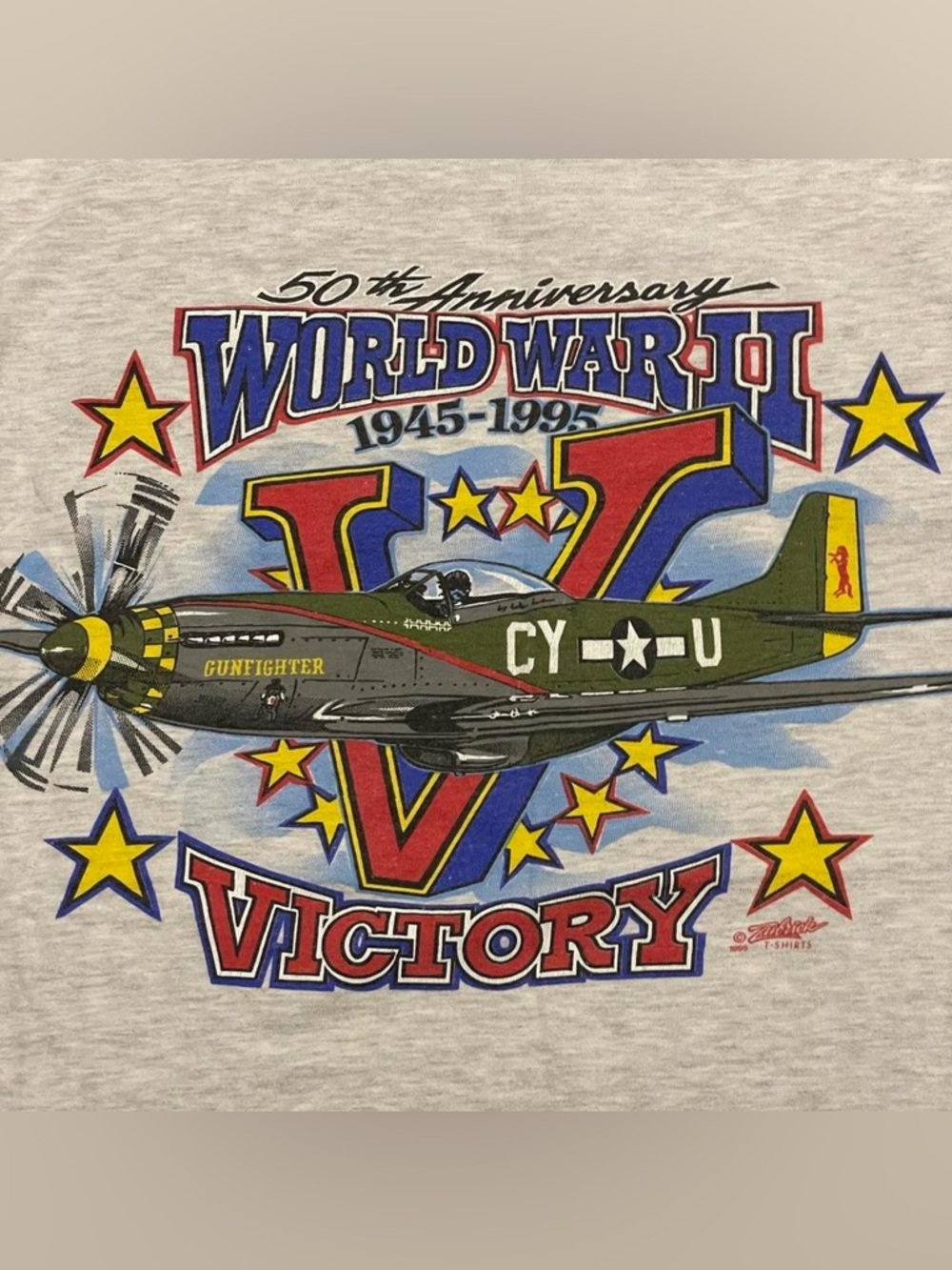 Vintage 1995 WWII 50th Anniversary Victory Tee • Hanes Beefy-T - Picture 4 of 5